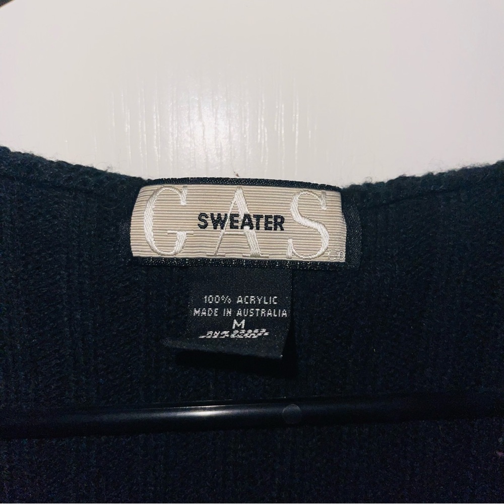 Vintage Woman’s GAS Sweater Black Acrylic Knit Double Zipper Hooded Sweatshirt - Picture 5 of 8